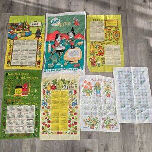 Vintage Decorative Calendar Tea Towels 1979-1983 Lot Of 7 Mixed Design Cotton Li